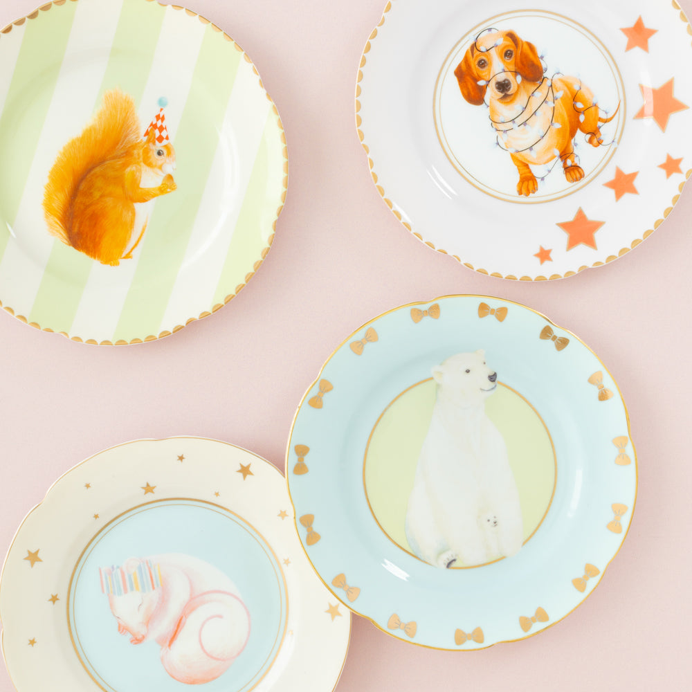 Yvonne Ellen Squirrel/Doggie/Mousey/Polar Bear Tea Plates (Set of 4)