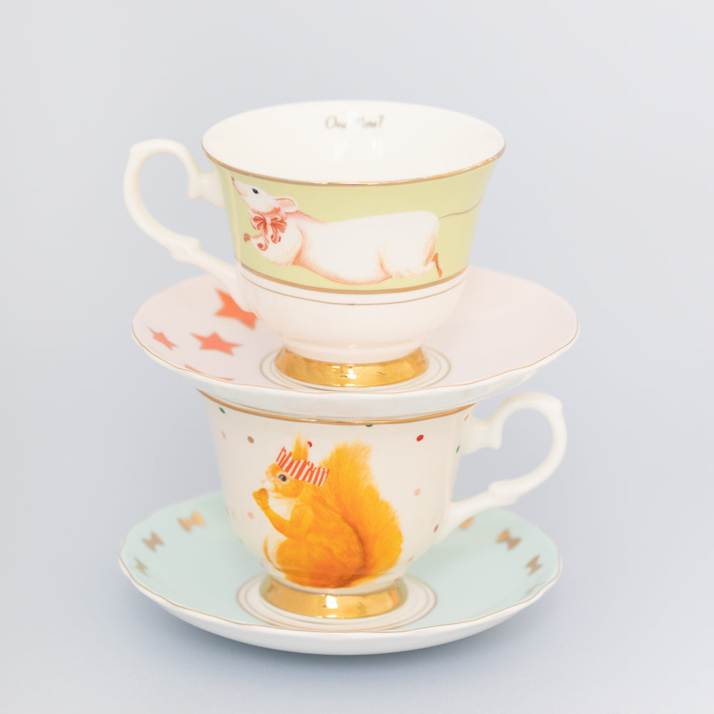Yvonne Ellen Mouse & Squirrel Cup and Saucer (Set of 2)