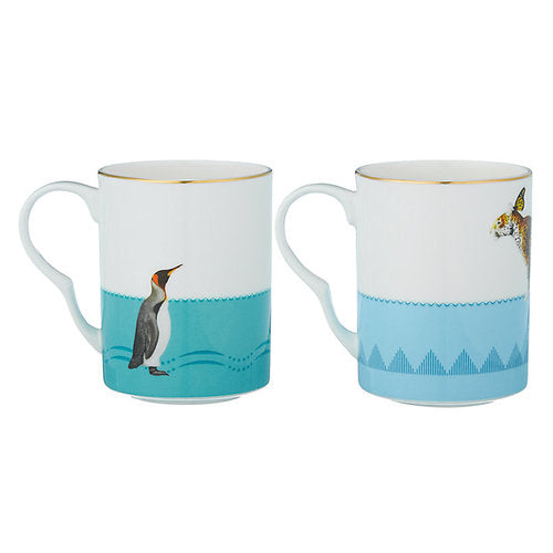 Leopard and Penguins Mugs, Set of 2