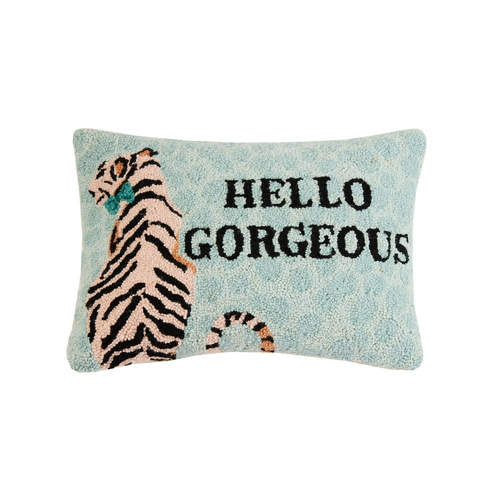 Tiger Gorgeous Pillow, 100% Hooked Wool