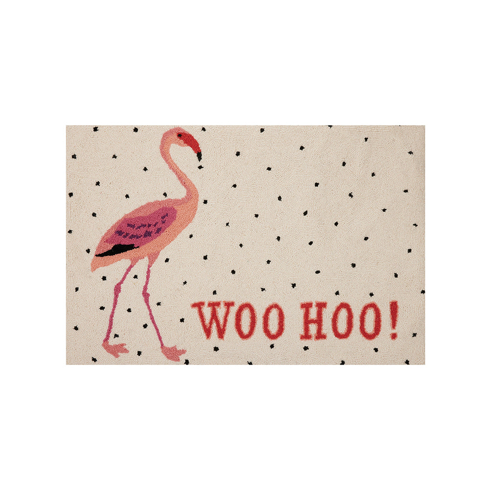 Flamingo Woo Hoo Rug, 100% Hooked Wool