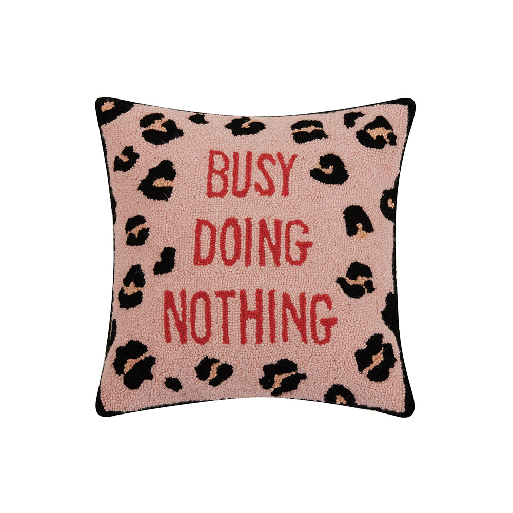 Busy Doing Nothing Pillow, 100% Hooked Wool