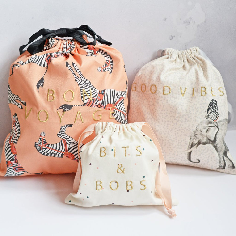 Zebra and Elephant Cotton Bag Set