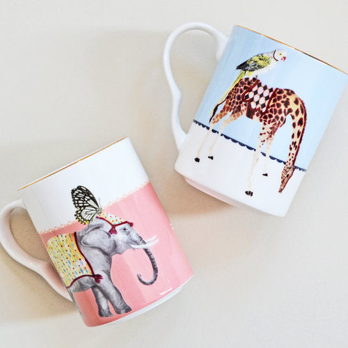 Carnival Elephant and Giraffe Mugs, Set of 2