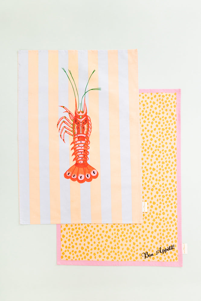 Yvonne Ellen Lobster/Bon Appetit Tea Towels (Set of 2)