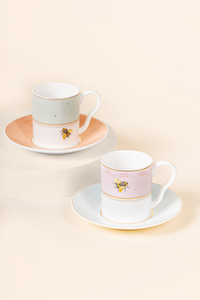 Yvonne Ellen Slogan Espresso Cup & Saucers (Set of 2)