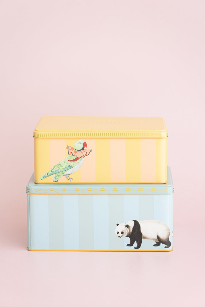 Yvonne Ellen Panda/Parakeet Rectangular Tins (Set of 2)