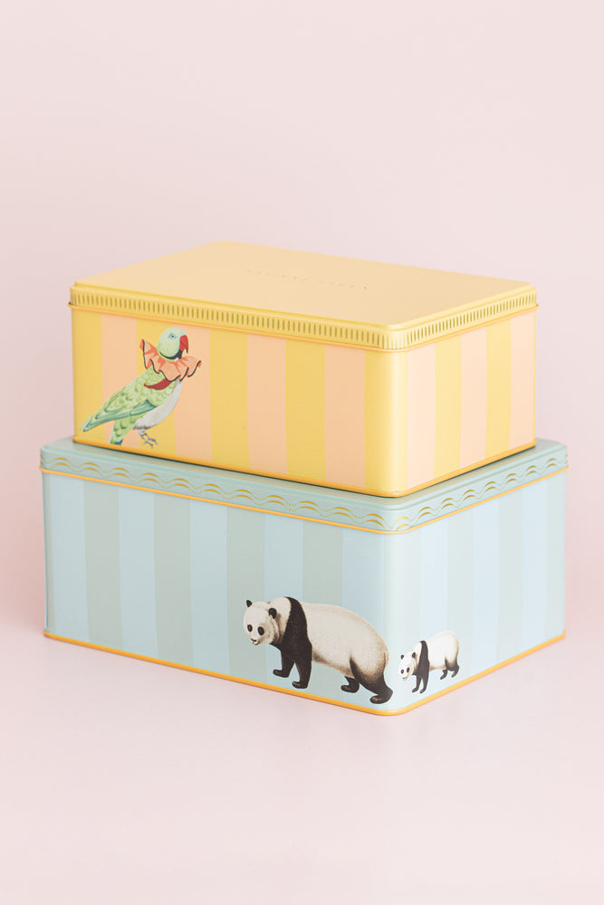 Yvonne Ellen Panda/Parakeet Rectangular Tins (Set of 2)