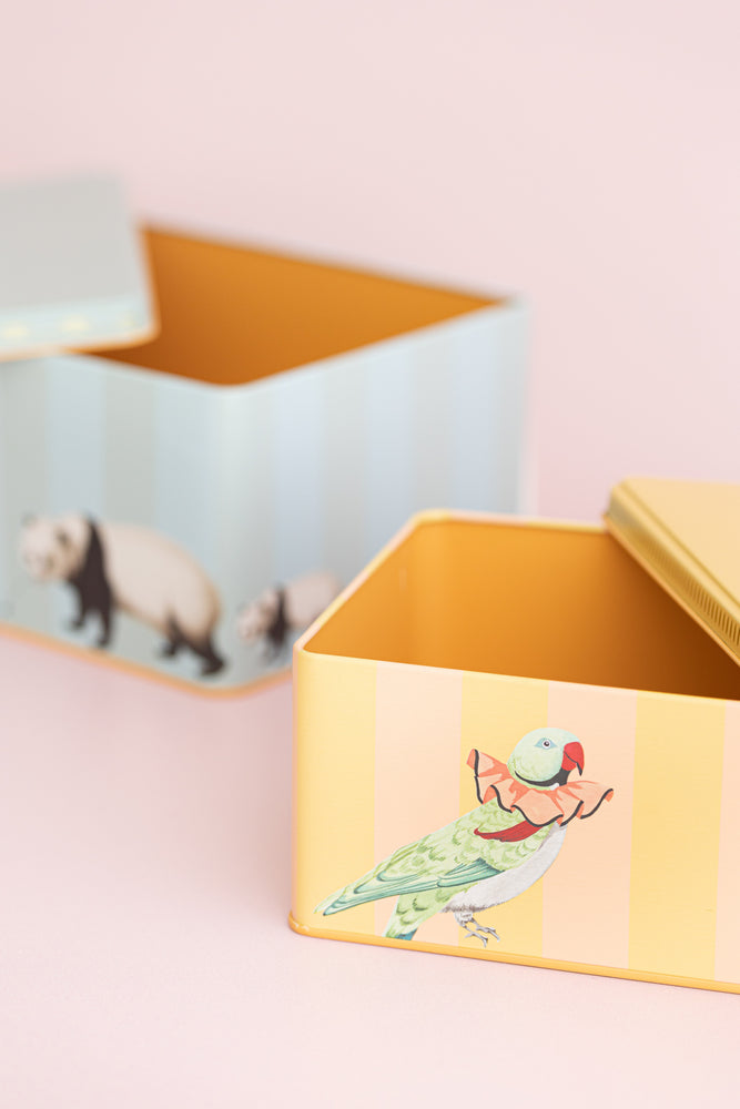 Yvonne Ellen Panda/Parakeet Rectangular Tins (Set of 2)