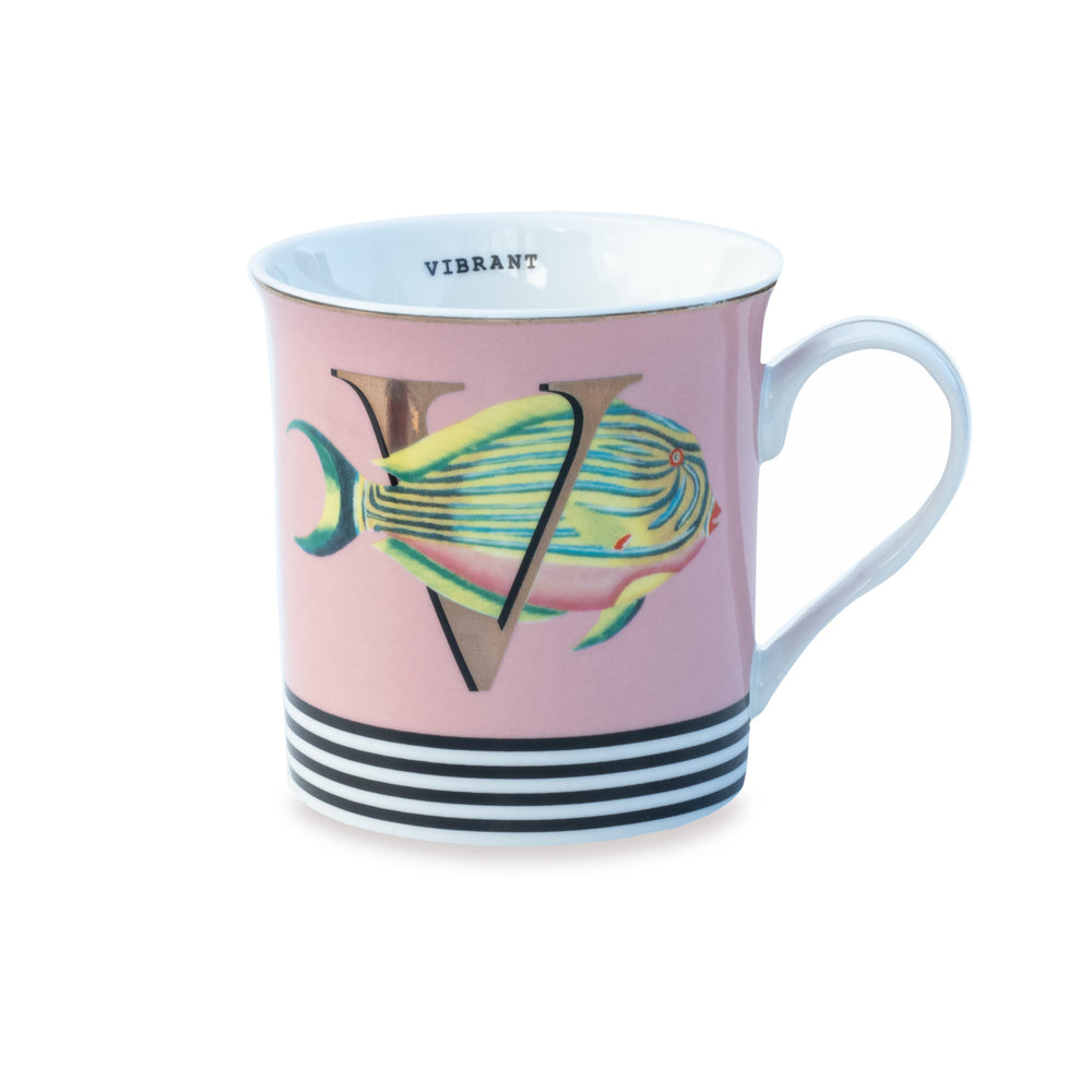 V alphabet mug