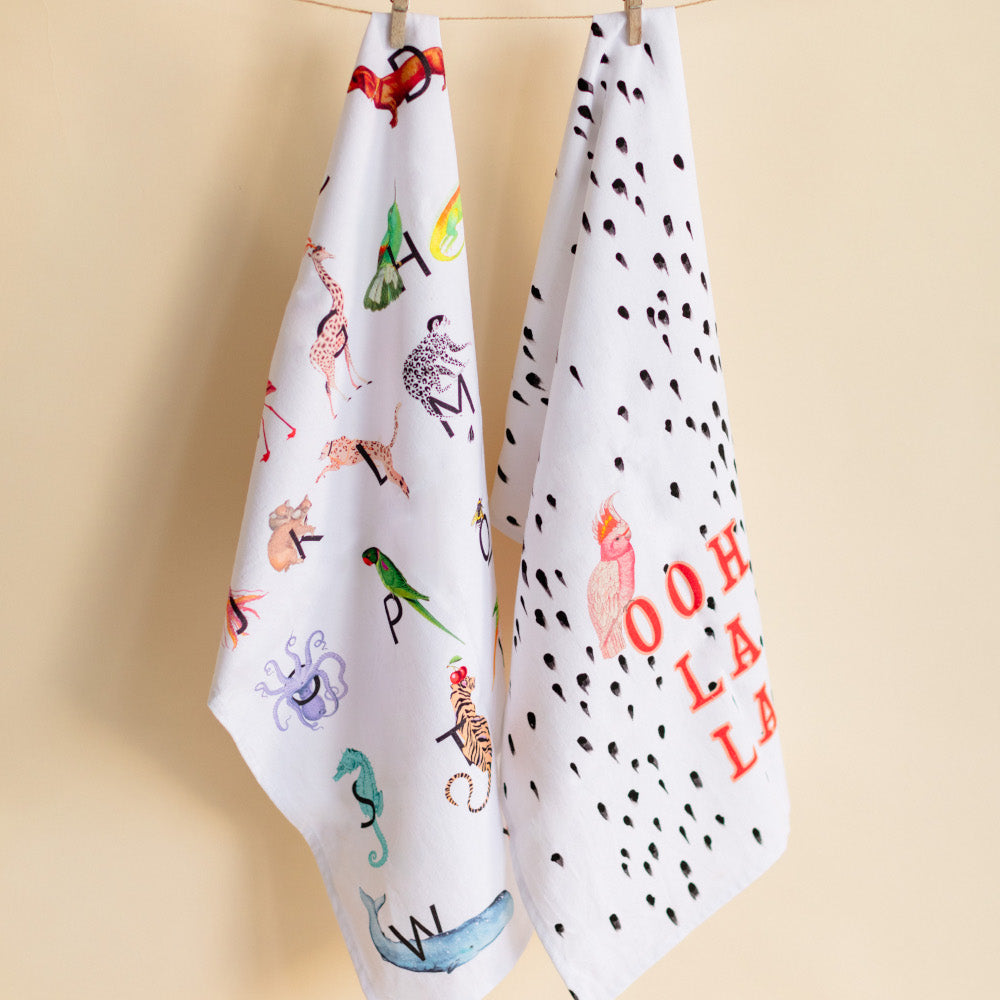 Alphabet and Ooh La La Tea Towels, set of 2