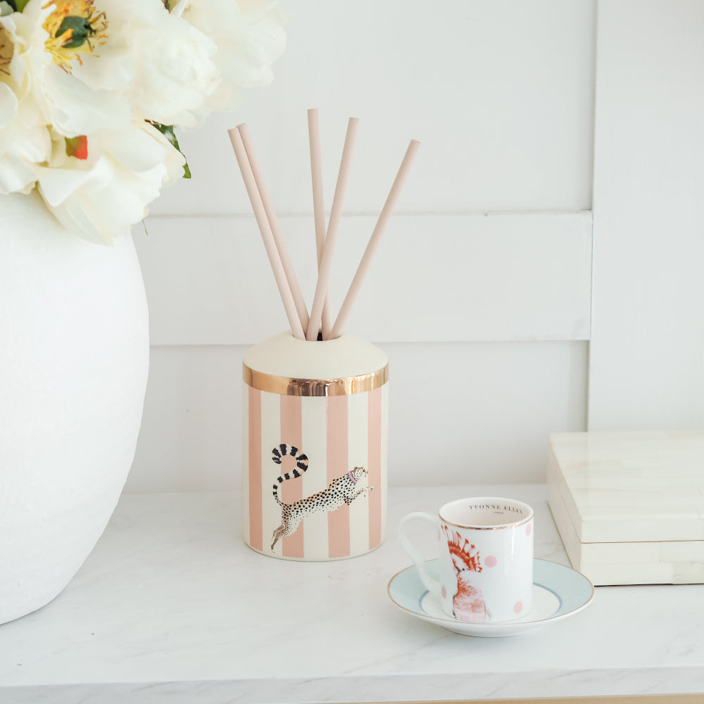 Cheetah reed diffuser with bird espresso cup