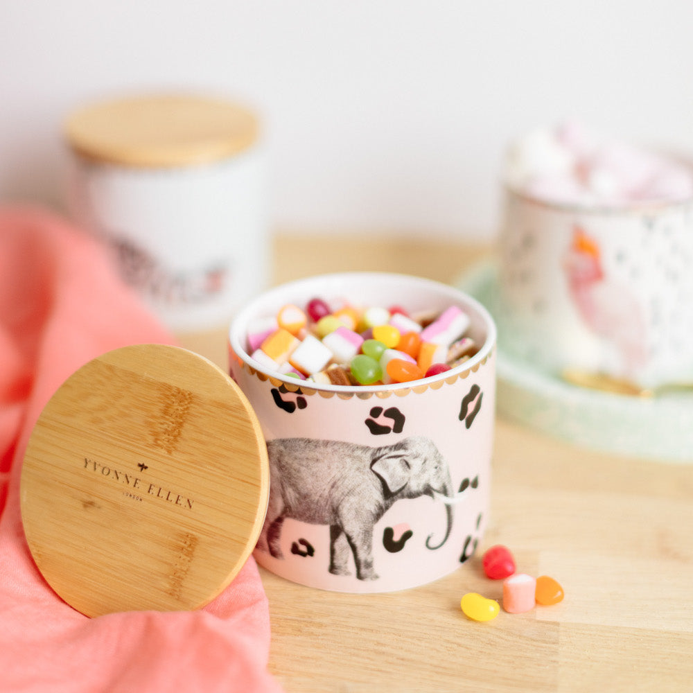 Elephant storage jar with sweets and lid