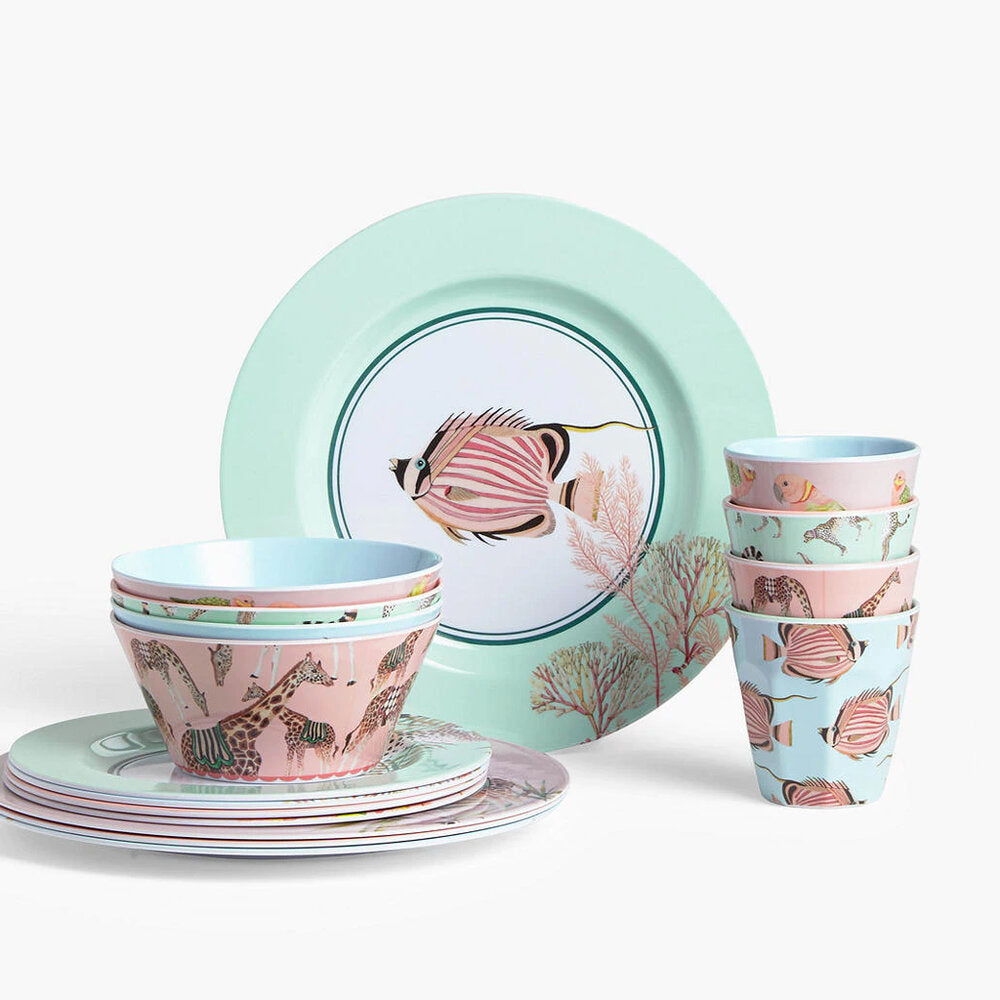 Picnic ware set including plates, bowls and tumblers