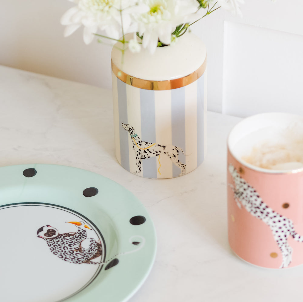 Monkey side plate with reed diffuser and cheetah mug