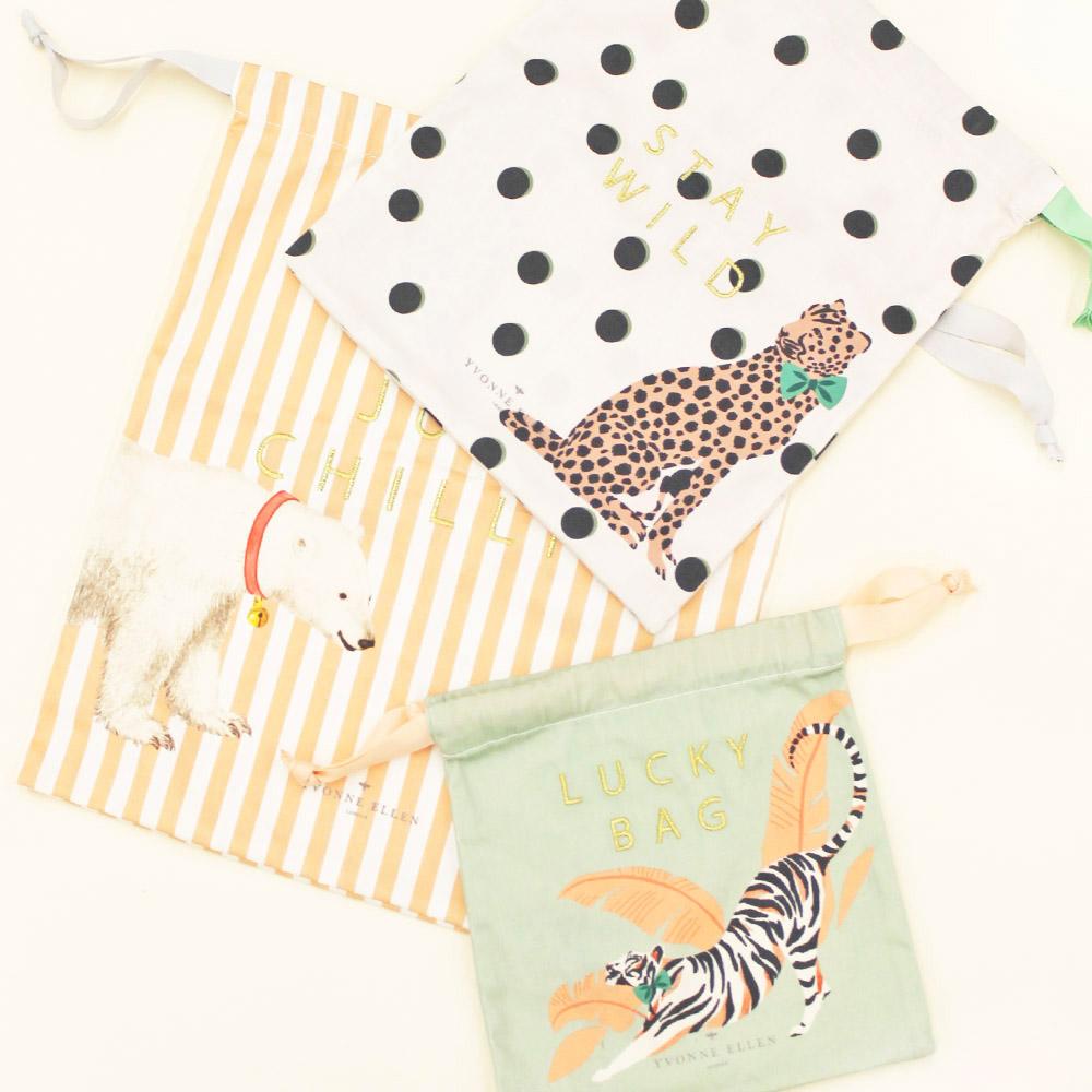 Polar Bear, Cheetah, Tiger' Cotton Bags, Set of 3