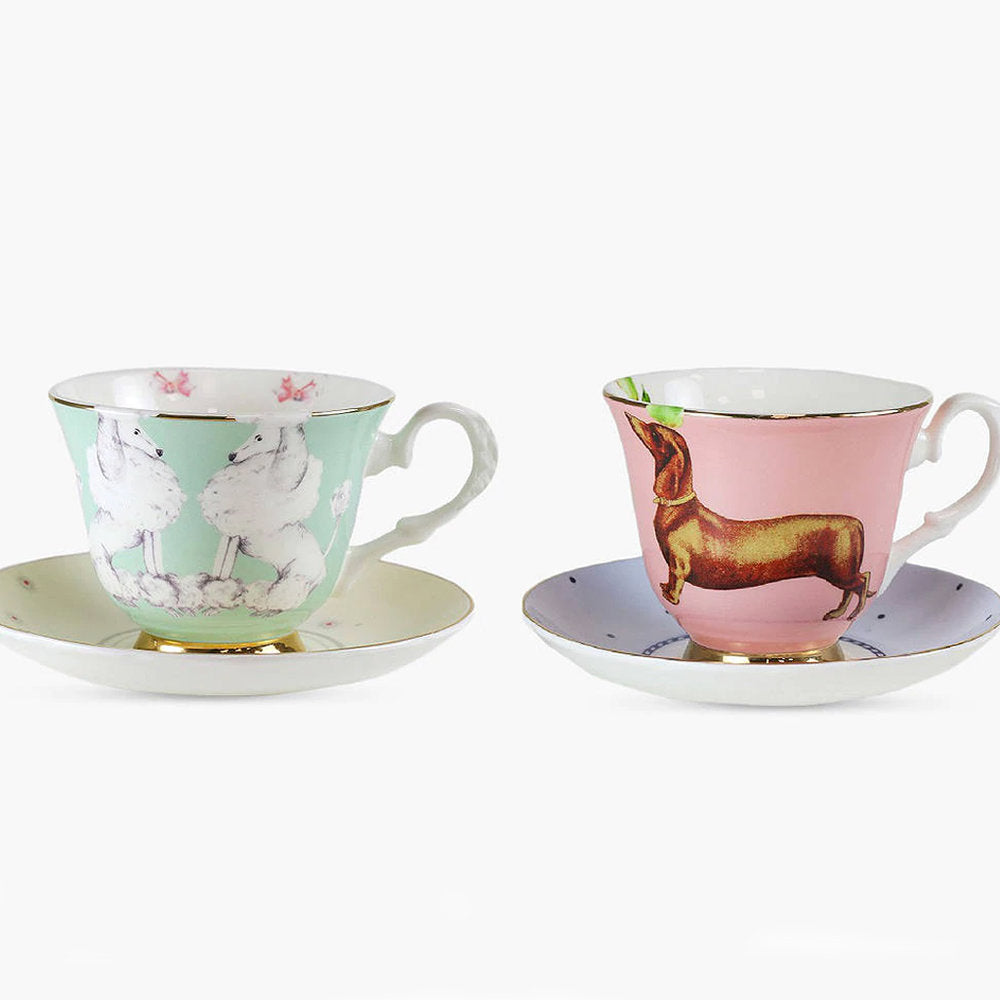 Sausage Dog and Poodle Tea Cup & Saucers