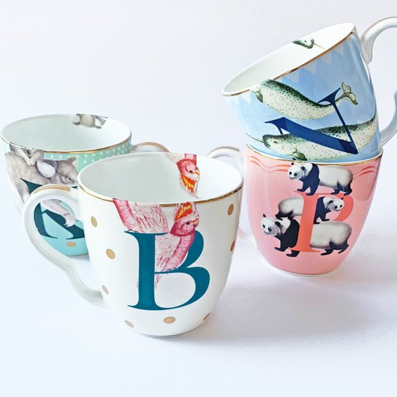 Yvonne Ellen Alphabet Mug, U for Umbrella Parrot