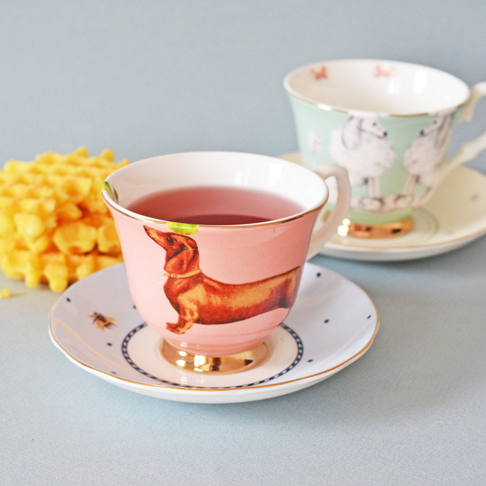 Sausage Dog and Poodle Tea Cup & Saucers