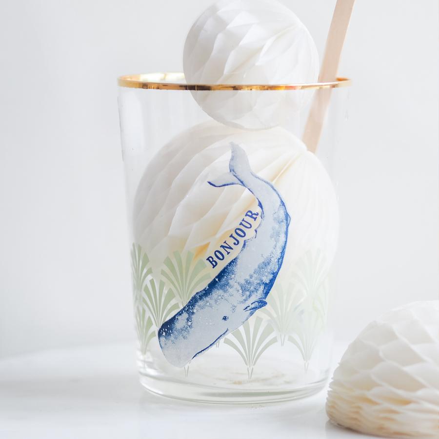 Whale Hi Ball Glass, Bonjour