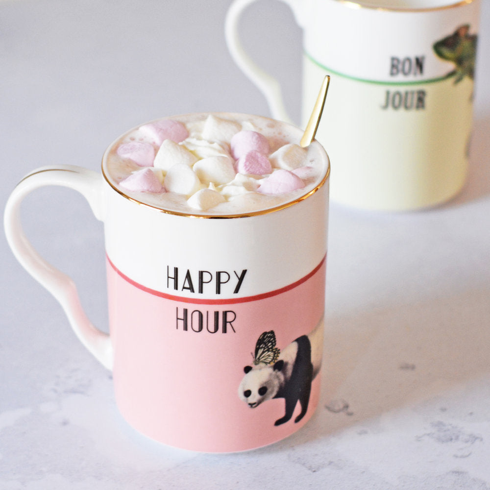 Happy Hour mug with hot chocolate and marshmallows