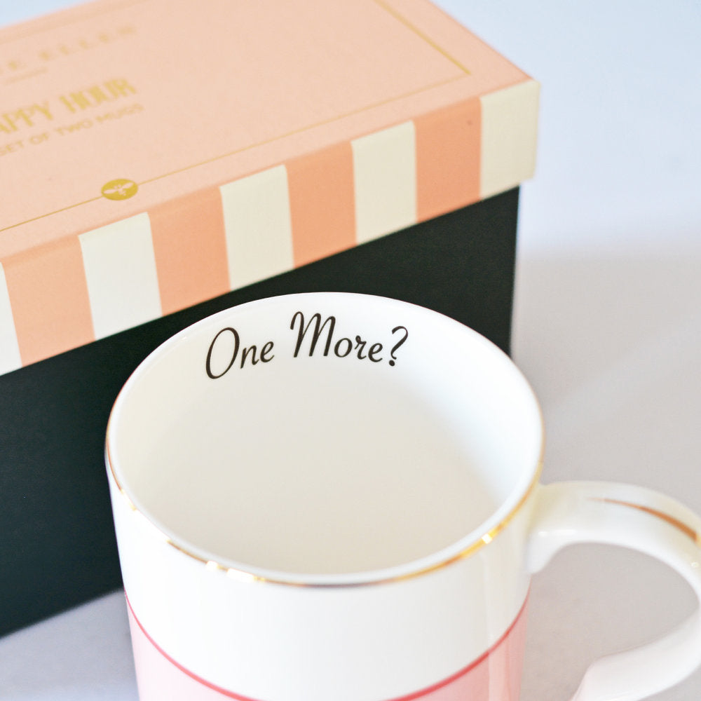Inside of mug with One More? slogan