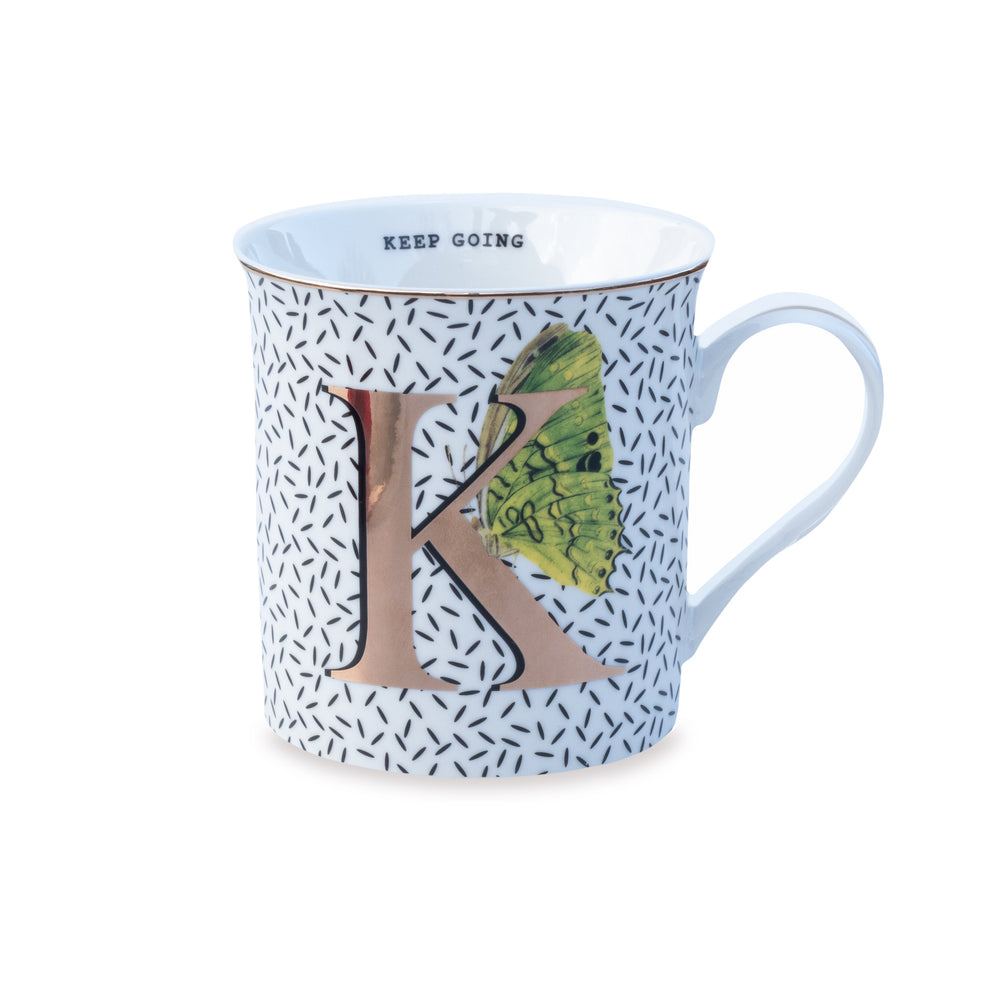 Yvonne Ellen Gold Edition Alphabet Mug, K for Keep Going