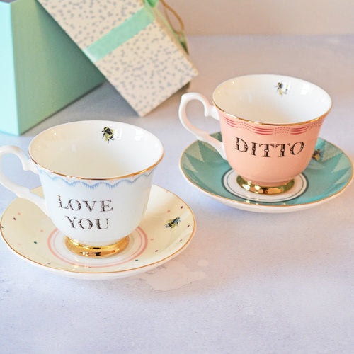 Love You and Ditto Tea Cup & Saucers set