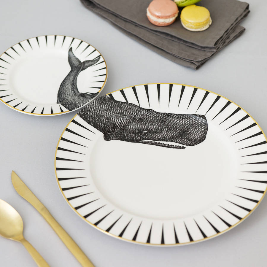 Monochrome 'Whale of a Time' Plate Set