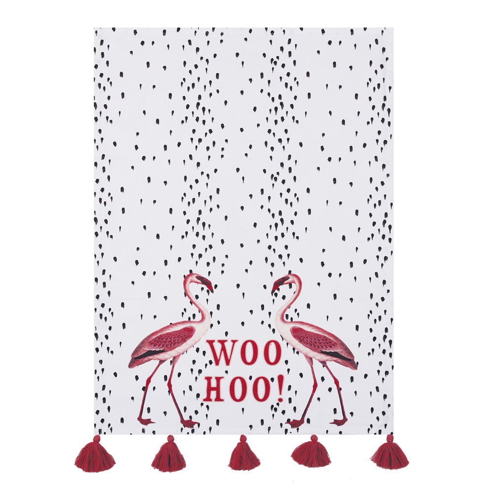 Flamingo Woo Hoo Kitchen Tea Towel